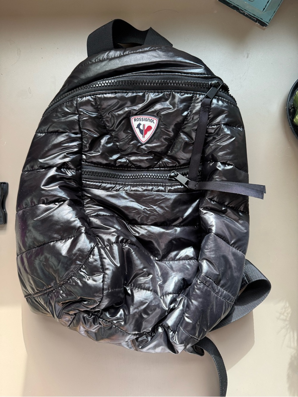 Rossignol Shiny Black Quilted Puffer Backpack